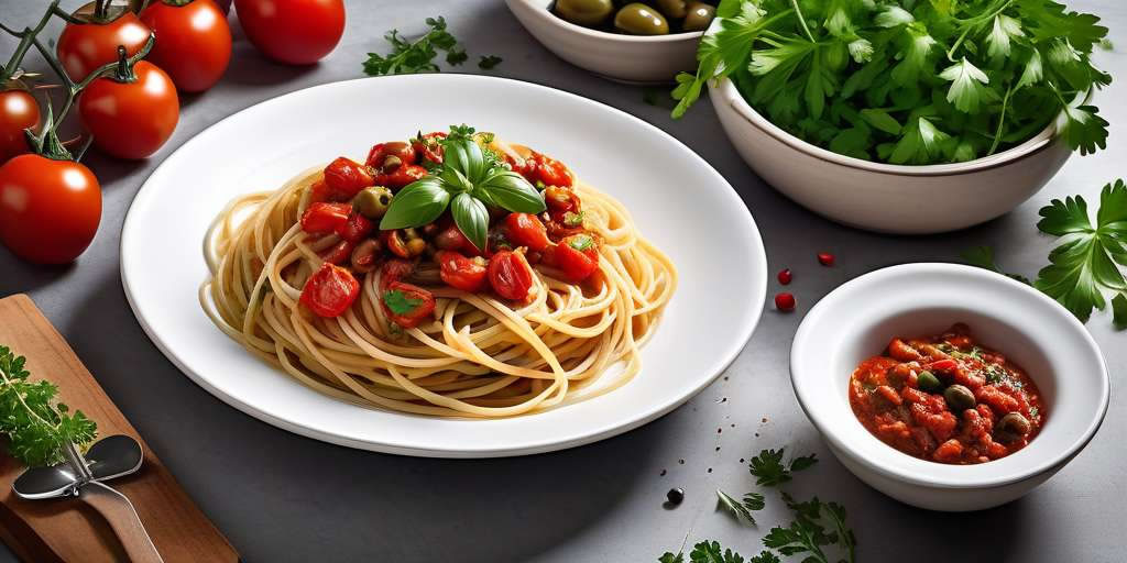 Fideos con salsa puttanesca